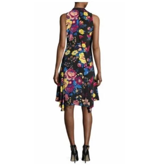 Diane Von Furstenberg Black Floral Silk Sleeveless Shark bite Dress Size 2 Aa23 - Picture 2 of 11